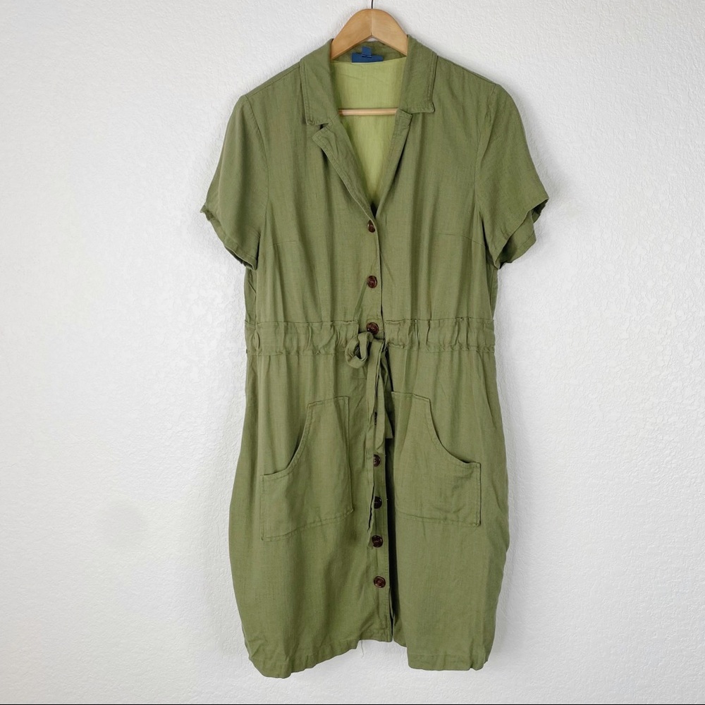 ModCloth Green Linen Blend Button Front Dress
